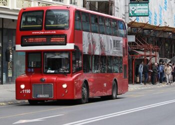 Public transport in Skopje overview with buses and taxi
