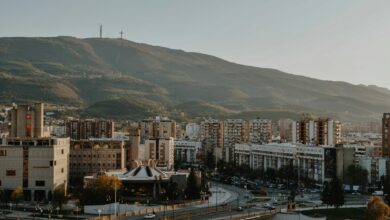 Skopje cityscape with Mount Vodno and the Millennium Cross