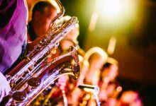 Saxophonist performing live at a jazz concert