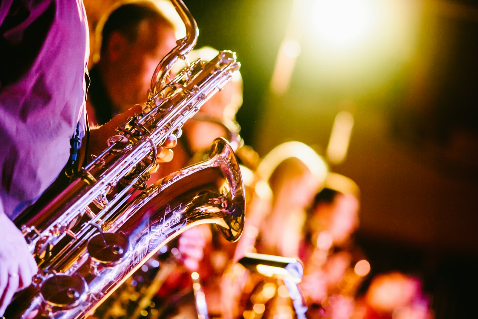 Saxophonist performing live at a jazz concert