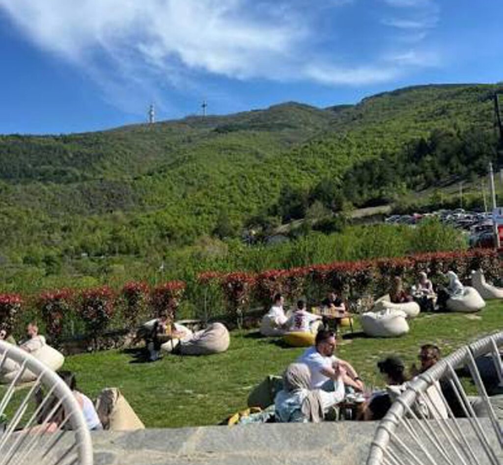 Terrace of Green Hill Coffee overlooking Skopje from Vodno