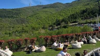 Terrace of Green Hill Coffee overlooking Skopje from Vodno