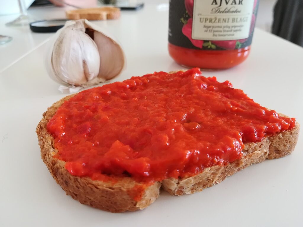 Ajvar on toast – a classic vegetarian Macedonian food